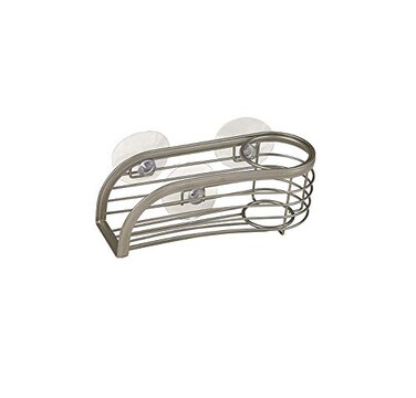 Spectrum Sink Sponge and Brush Holder with Suction Cups Ashley 2 in 1 Sink Caddy Satin Nickel No Rust Easy Mount Suction Cup Kitchen Sink Sponge and Brush Holder Wire Cradle Promotes Quick Drying
