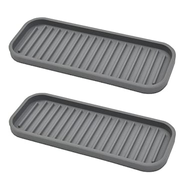 Mofason Silicone Sponge Holder Tray for Soap and Sponge Kitchen Sink Tray Accessories to Help You Clean Kitchen Sink Sponge RackGray 2 Pack