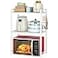 DOLALIKE Microwave Oven Rack Expandable Microwave Stand Kitchen Countertop Organizer Utensils Storage Carbon Steel Over Microwave Shelf with 3 Hooks White 3 Tier