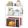 DOLALIKE Microwave Oven Rack Expandable Microwave Stand Kitchen Countertop Organizer Utensils Storage Carbon Steel Over Microwave Shelf with 3 Hooks White 3 Tier