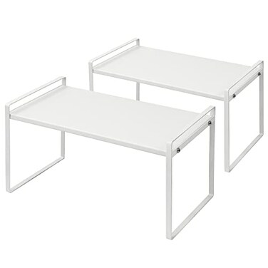 Nxconsu Stackable Cabinet Shelf Organizer 2 Pack Standard Tall White