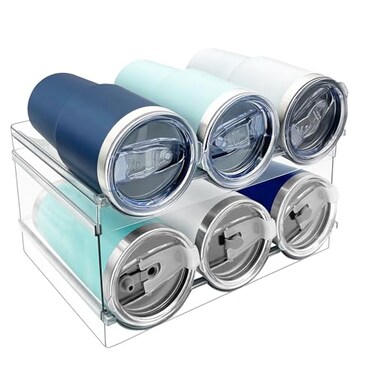 Spaclear 2 Pack Water Bottle Organizer Stackable Kitchen Pantry Storage Shelf Plastic Water Bottle Holder for Cabinet and Fridge Organization