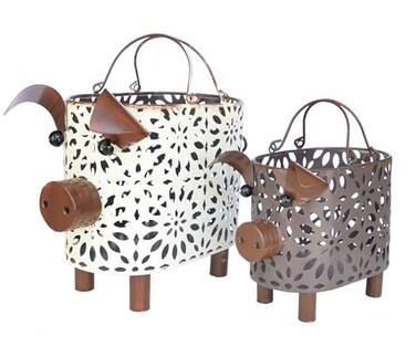 GIFTME 5 Farmhouse Metal Small Storage Basket Set For Kitchen or Bathroom Pig Decor 2 Count Stackable Small Basket with Handle