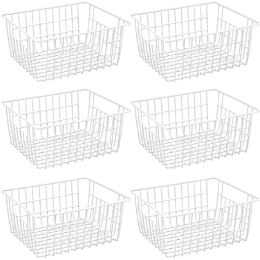 GEDLIRE 152 Metal Wire Baskets for Organizing 6 Pack Household Pantry Storage Freezer Organizer Bins with Handles Freezer Baskets for Upright Freezer Refrigerators Kitchen Cabinets White