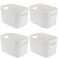 JOIKIT 4 Pack White Storage Bins with Handles White Bathroom Kitchen Organizer Bin White Plastic Vanity Storage Bins for Hand Soap Body Washes Towels Shampoos Lotions Bath Balls 10x7x63 Inch