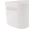 JOIKIT 4 Pack White Storage Bins with Handles White Bathroom Kitchen Organizer Bin White Plastic Vanity Storage Bins for Hand Soap Body Washes Towels Shampoos Lotions Bath Balls 10x7x63 Inch