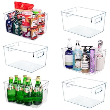 Joymeezo Clear Plastic Storage Bins6 Pack Large Pantry Organizers and Storage Containers for Kitchen Bathroom UnderSink Office Closet Garage Freezer and Snack