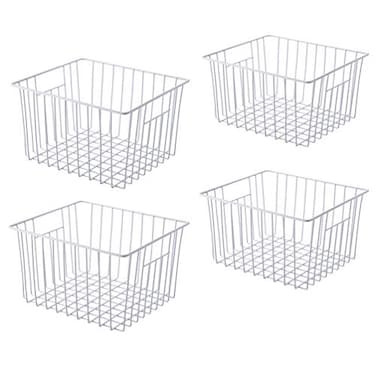 lonpute Freezer Baskets Storage Organizer Refrigerator Metal Wire Basket bins Household Bins with Builtin Handles for Kitchen Cabinets Freezer Pantry Closets Bathrooms 4 Packs