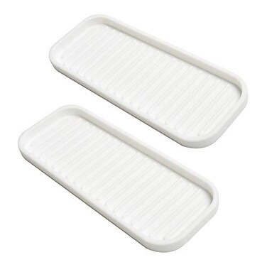 Gosmol Silicone Sponge Holder Kitchen Sink Organizer Tray Dish Caddy Soap Dispenser Scrubber Spoon HolderDishwashing Accessories 2 Pack White