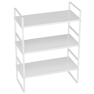 Slideep Expandable Cabinet Shelf Organizer RackLarge Kitchen Cabinet Organizer Stackable Counter Shelf Organizer large Expandable Shelves Counter Pantry Storage Organization White 3 pack