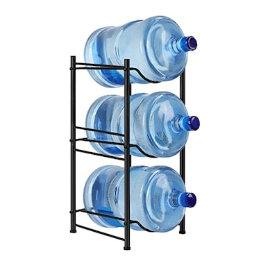 smusei 5 Gallon Water Bottle Jug Holder 3 Tier Heavy Duty Cooler Jug Storage Rack Detachable Bottle Organizer Shelf for Home Kitchen Office Space Save Black