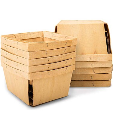 Top Home One Quart Wooden Gift Baskets 10 Pack for Picking Fruit or Arts Crafts and Decor 575 Square Vented Wood Boxes