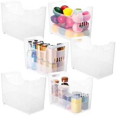 Qunclay 6 Plastic Freezer Organizer Bins with Wheel Set Clear Tall Narrow Kitchen Pantry Organizer Snack Storage Containers for Office Refrigerator10 x 133 x 67inches