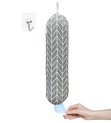SYIPO Wall Mount Plastic Grocery Bag OrganizerHolderWashable Shopping Bags CarrierStorage Dispenser for Home Kitchen Travelling Free Adjustment with Drawstring Large Gray 22x9
