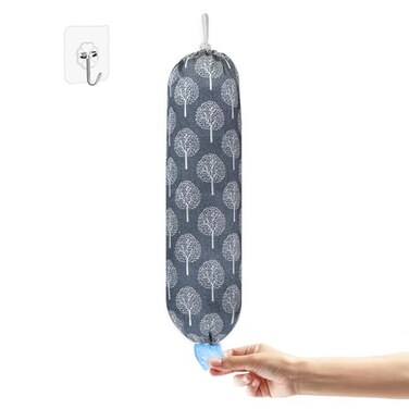 SYIPO Plastic Bag HolderWall Mount Plastic Bag OrganizerWashable Large Grocery Bag Storage DispenserShopping Bags Carrier for Home Kitchen TravellingFree Adjustment with DrawstringBanyan tree 22x9