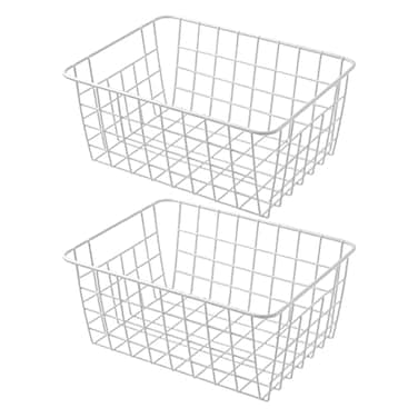 Brightalk 11 Upright Freezer Storage Baskets White Wire Storage Bins Small Bakset for Freezer Pantry Bathroom Organizing Set of 2