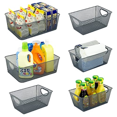 Neudeco Wire Storage Baskets 6 Pack Metal Mesh Organizers for Kitchen Laundry Garage Fridge Bathroom Gray