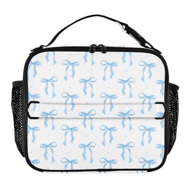 Blueangle Blue Ribbon Bow Lunch Box for Men Women Adults Small Lunch Bag for Office Work Picnic Reusable Portable Cooler Bag
