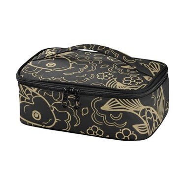 Bolaz Small Insulated Lunch box Portable Soft Bag Mini Cooler Thermal Meal Tote Kit with Handle for Work SchoolGold Koi Fish on Black Background