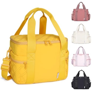 NOL Natural Organic Lifestyle Womens Nylon Lunch Cooler Cute Quilted Lunch Bag Large Leakproof Insulated Lunch Tote Bag for Work Picnic TravelEarthyellow
