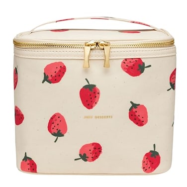 kate spade new york Beige Lunch Bag Small Insulated Lunch Tote Thermal Bag with Double Zipper and Carrying Handle Strawberries