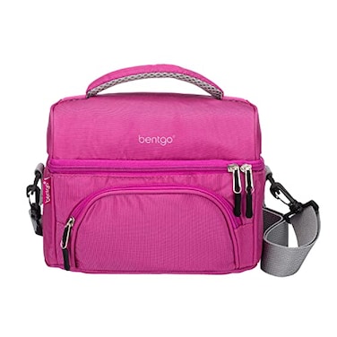 Bentgo Deluxe Lunch Bag Durable and Insulated Lunch Tote with Zippered Outer Pocket Internal Mesh Pocket Padded Adjustable Straps 2Way Zippers Fits Most Lunch Boxes Purple