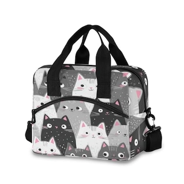 Wamika Cartoon Cats Kitten Lunch Bags for Women Black Grey White Lunch Tote Bag Lunch Box Waterresistant Thermal Cooler Bag Lunch Organizer for Working Picnic Beach Sporting