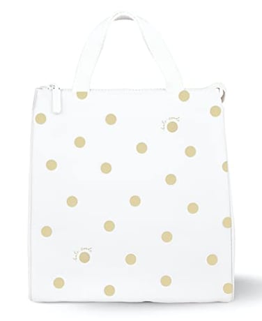 kate spade new york Portable Soft Cooler Lunch Bag Thermal Tote with Insulated Interior Lining and Storage Pocket Lunch Tote for Women Gold Dot with Script
