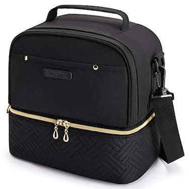 TOURIT Lunch Bag Women Double Deck Lunch Box Insulated Lunch Cooler for Women Men Work Black