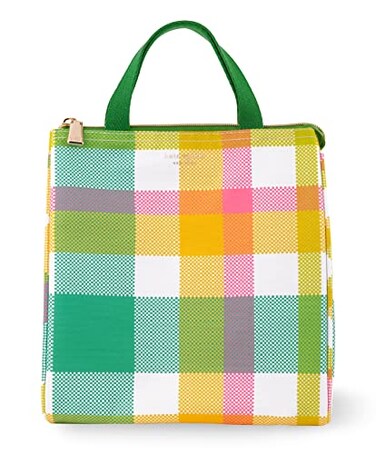 kate spade new york Portable Soft Cooler Lunch Bag Thermal Tote with Insulated Interior Lining and Storage Pocket Lunch Tote for Women Spring Plaid