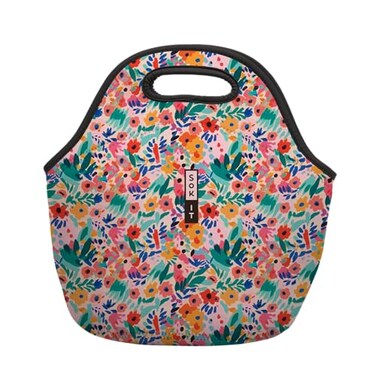 Sok It LunchTote Zippered Bag Insulated Neoprene Caddy Abstract Floral Large 45 Quart Lunch Tote