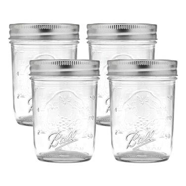 Ball Regular Mouth Glass Mason Jars with Lids and Bands Used for Canning Half Pint 8 Ounce Pack of 4