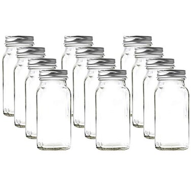 U-Pack UPack 12 pieces of Square Glass Spice Bottles 4 oz Spice Jars with Silver Metal Lids Shaker Tops and Labels