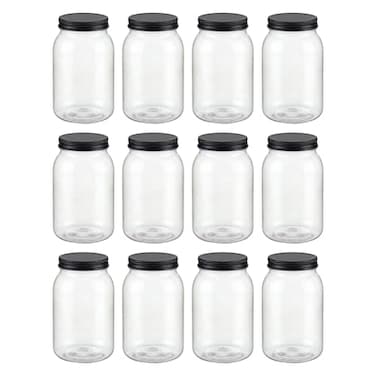 novelinks 32 oz Mason Jars with Plastic Lids 12 Pack Large Plastic Salad Jars with Lids 32oz Reusable Spice Containers Kitchen Jars for Pantry Organization 12 PackBlack