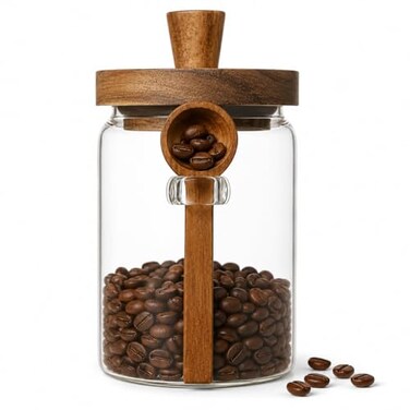 ANSQU Glass Jar with Lid and Spoon 203oz Airtight Coffee Bean Container for Coffee Beans Grounds Cute Glass Coffee Canister for Coffee Bar Storage 1 Pack