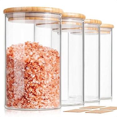 COCOYA 32 FL Oz Glass Jars with Bamboo Lid Set 4Pack UPGRADE Thick Glass Pantry Storage Canisters Kitchen Clear Food Containers for Dry Foods Nut Meal Prep Coffee Bean Candy Sugar Cookie Cereal