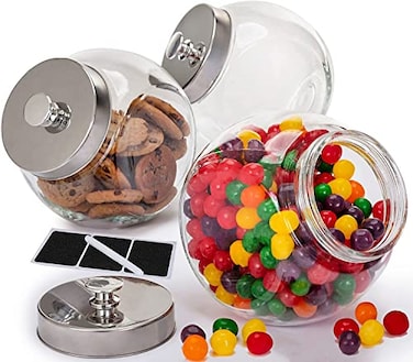 Le'raze Glass Cookie Jars for Kitchen Counter 3 Pack 75oz Food Storage Canisters with Airtight Lids Marker Labels Coin Penny Jar for Candy Buffet Coffee Laundry Detergent Holder