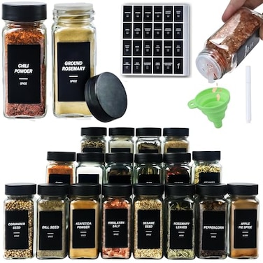JARXSUN 24Pcs Spice Jars Containers with Labels4oz Black Seasoning Bottles with Shaker Lids for Rack Cabinet DrawerEmpty Square Condiment Pots 24 Black