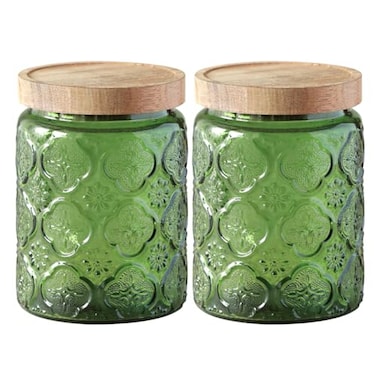 Jueison Glass Jar with Lid Vintage Glass Storage Jars with Airtight Lid Coffee Canister Sugar Container for Kitchen Counter Pantry Flour Candy Tea Coffee Beans Oats Begonia Green2