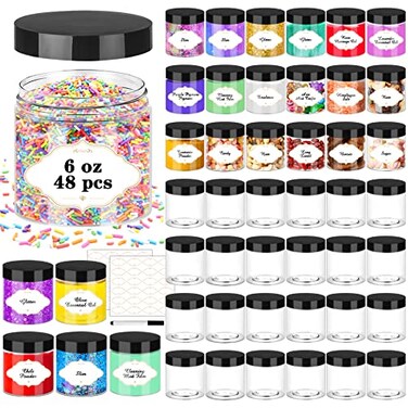 PeacePeo Plastic Jars with Lids 48 Pcs 6 OZ Slime Containers with Screw On Lids Clear Round Plastic Storage Jars Refillable Container Jar for Travel Storage Home Kitchen Food