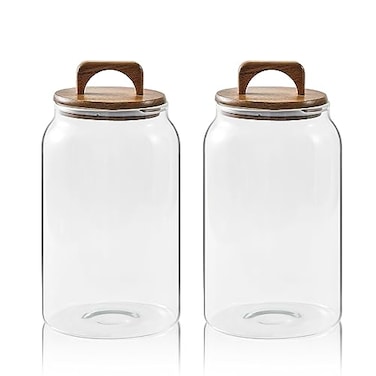 Sweejar Large Glass Candy Jars with Wooden Lids 1 Gallon Glass Jar with Lid SugarFlour Storage Containers Big Glass Canisters with Airtight Lid 2 Pack