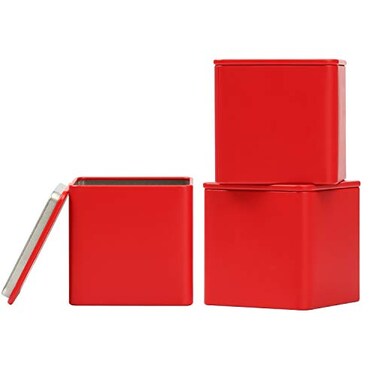 Tianhui Square Tin Can Empty Cube Steel Box Storage Container kit 65mm Series for Treats Gifts Favors Loose Tea Coffee and Crafts Red 3S
