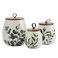 TTU Tabletops Gallery Ceramic Canister Collection Stoneware Designed Kitchen Storage Acacia Wood White Set 3 Piece Green Leaf Canister Set