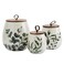 TTU Tabletops Gallery Ceramic Canister Collection Stoneware Designed Kitchen Storage Acacia Wood White Set 3 Piece Green Leaf Canister Set