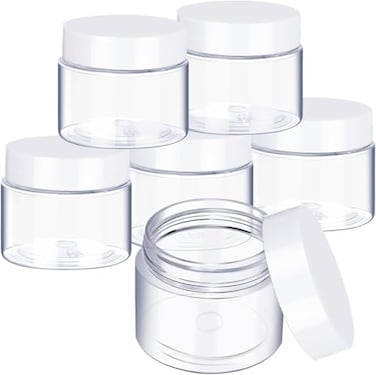 SATINIOR 6 Pack 8 oz Plastic Pot Jars Round Clear Leak Proof Plastic Cosmetic Container Jars with White Lids for Travel Storage Make Up Eye Shadow Nails Powder Paint Jewelry8 oz