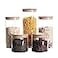 LEAVES AND TREES Y Stackable Kitchen Canisters Set Pack of 5 Clear Glass Food Storage Jars Containers with Airtight Bamboo Lid for Candy Cookie Rice Sugar Flour Pasta Nuts