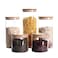 LEAVES AND TREES Y Stackable Kitchen Canisters Set Pack of 5 Clear Glass Food Storage Jars Containers with Airtight Bamboo Lid for Candy Cookie Rice Sugar Flour Pasta Nuts