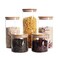 LEAVES AND TREES Y Stackable Kitchen Canisters Set Pack of 5 Clear Glass Food Storage Jars Containers with Airtight Bamboo Lid for Candy Cookie Rice Sugar Flour Pasta Nuts