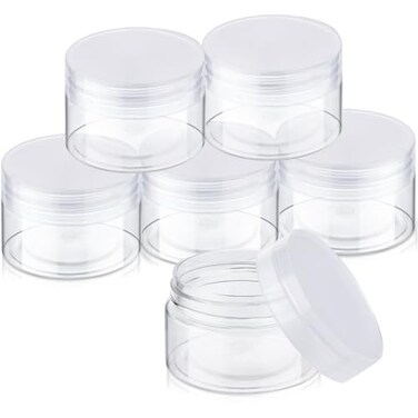 SATINIOR 6 Pack 3 oz Plastic Jars Containers with Lids Widemouth Refillable Leakproof Reusable Round Empty Jars for Travel Cosmetic Dry Food Spice Candy Cookie Home Kitchen Organizing Clear