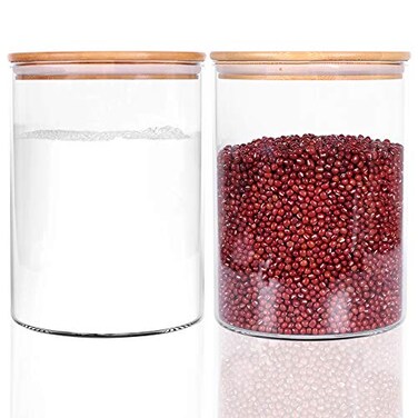 LEAVES AND Set of 2 Large Glass Food Storage jar 100 FL OZ 3000ml Glass Flour Canister with Airtight Bamboo Lids for Kitchen Corner BPAFree Flour Container for Sugar Ground Coffee Rice and Dry Food